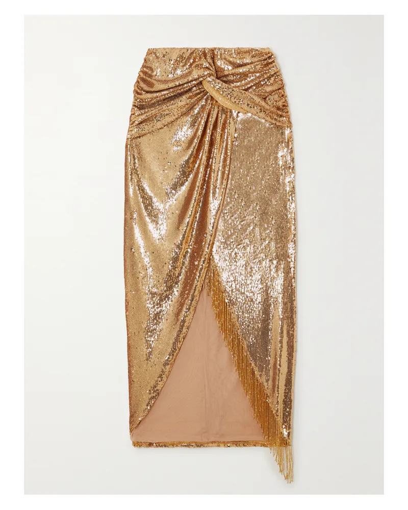 Pat Bo Midirock Aus Satin Mit Pailetten Und Fransen - Gold Gold