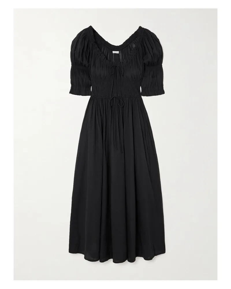 DÔEN Ischia Midikleid Aus Biobaumwoll-voile Mit Raffungen - Schwarz Schwarz