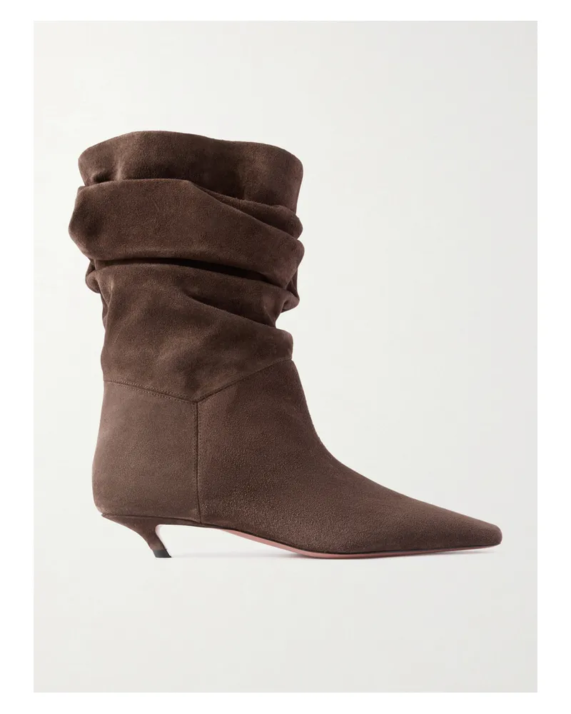 Amina Muaddi Jamie Ruched Suede Ankle Boots - Brown Brown