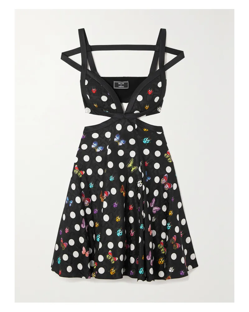 Versace Dua Lipa Minikleid Aus Bedrucktem Glänzendem Jacquard Mit Cut-outs - Schwarz Schwarz