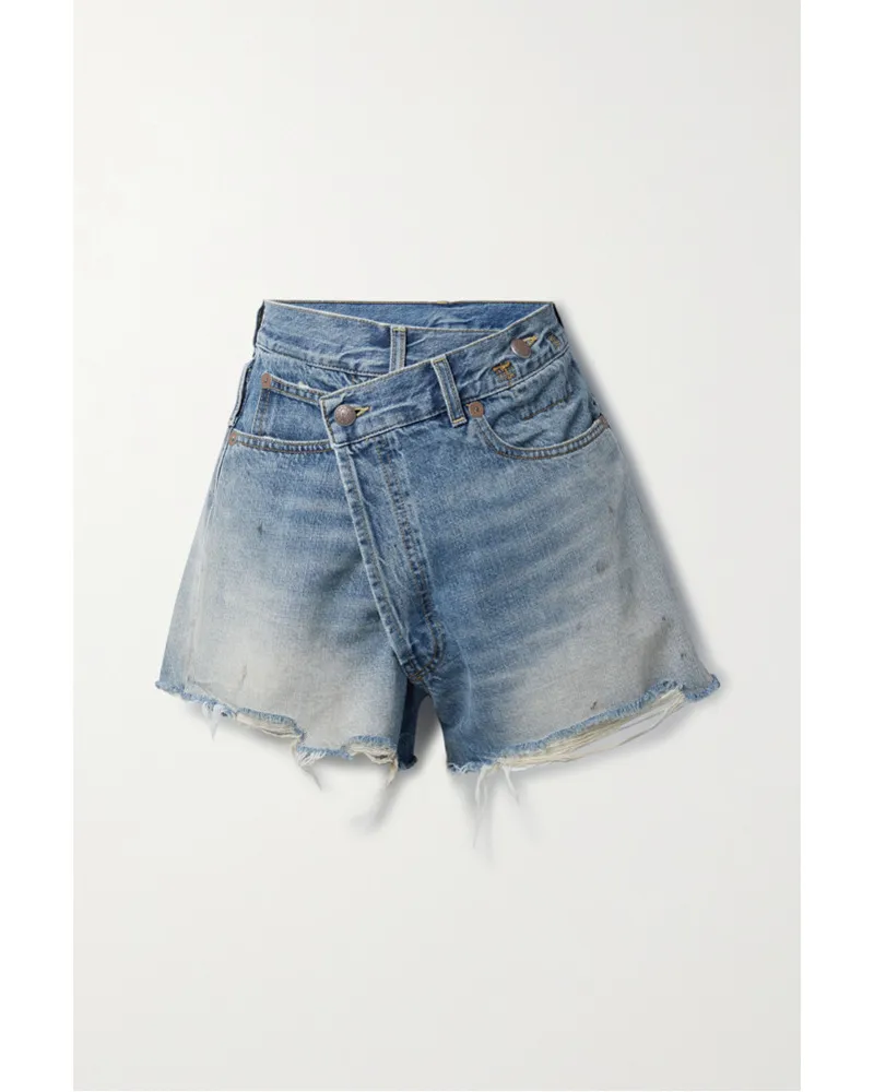 R13 Crossover Asymmetrische Jeansshorts in Distressed-optik Blau