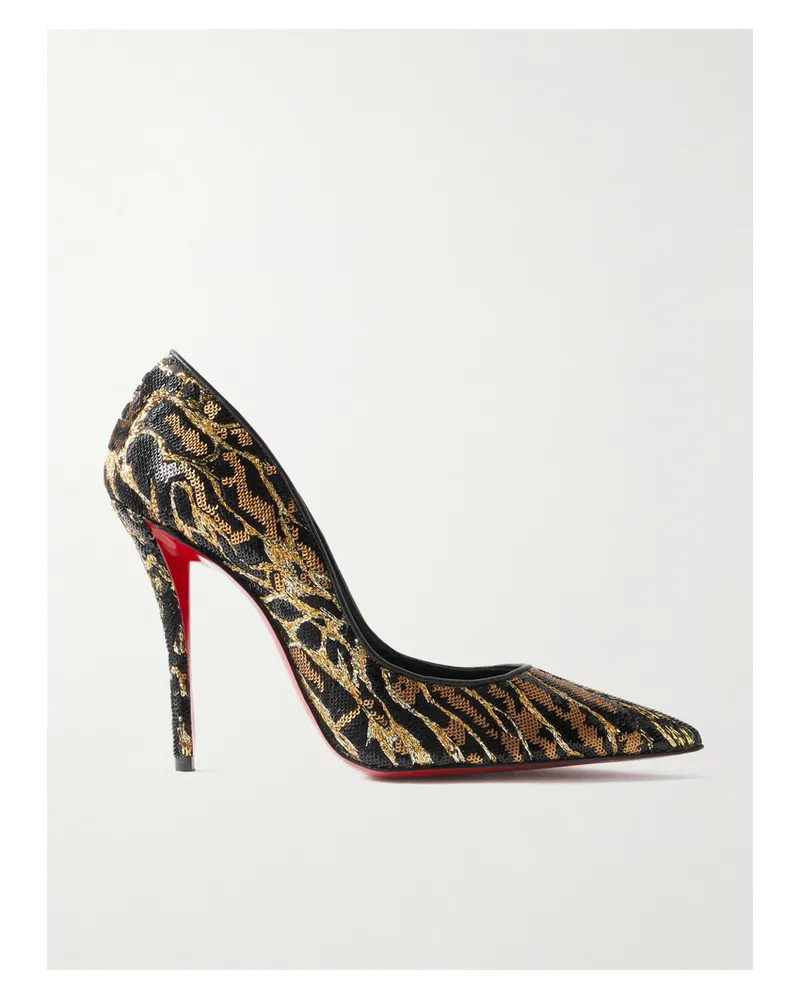 Christian Louboutin Miss Z Ocelot 100 Lurex And Leather-trimmed Sequined Satin Pumps - Animal print Animal