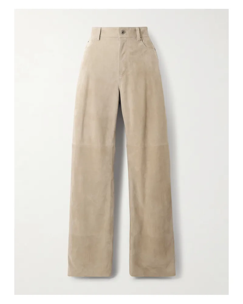 Loewe Hose Mit Geradem Bein Aus Veloursleder - Neutral Neutral