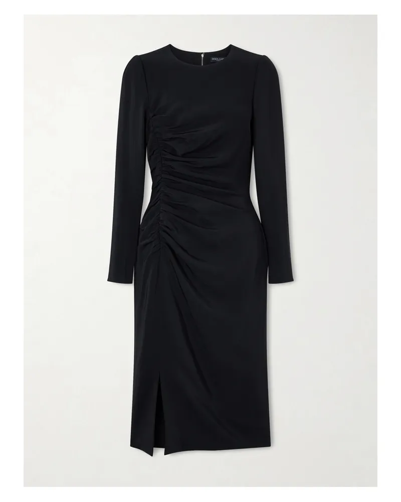 Dolce & Gabbana Ruched Cady Midi Dress - Black Black