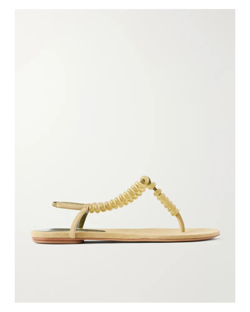 Le Monde Béryl Beaded Leather Flat Sandals - Green Green