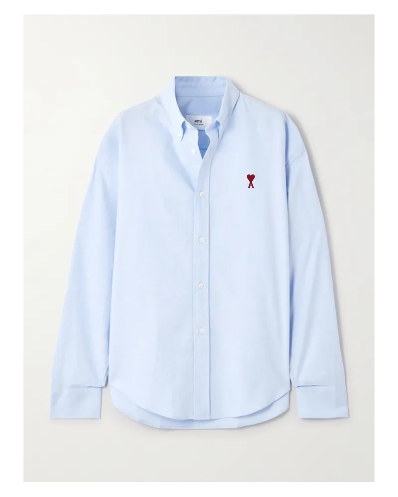 AMI Paris Hemd Aus Baumwoll-oxford Mit Stickerei - Blau Blau