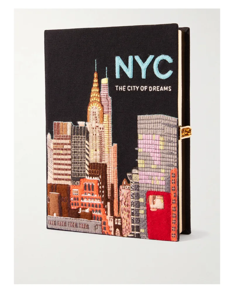 Olympia Le-Tan Nyc Embroidered Appliquéd Cotton, Wool And Silk-blend Canvas Clutch - Black Black