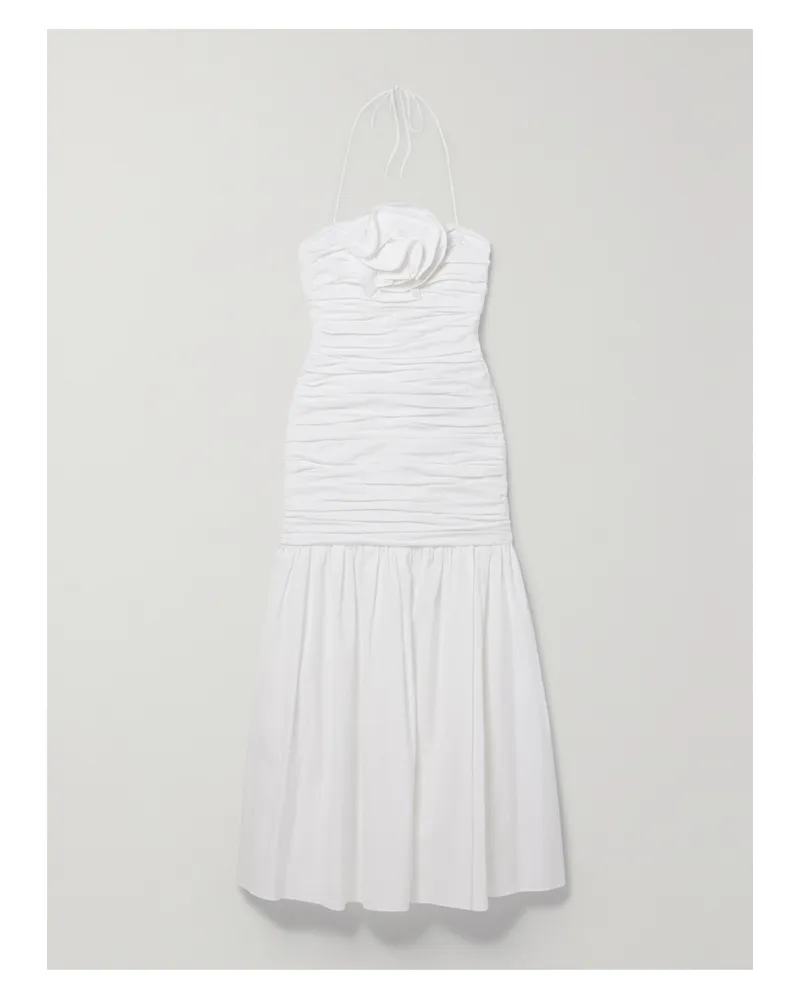 Carolina Herrera New York Midikleid Aus Popeline Aus Einer Baumwollmischung Mit Raffungen Und Applikation - Weiß Weiß
