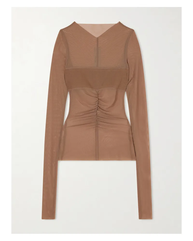 Rick Owens Ruched Stretch-mesh T-shirt - Neutrals Neutrals