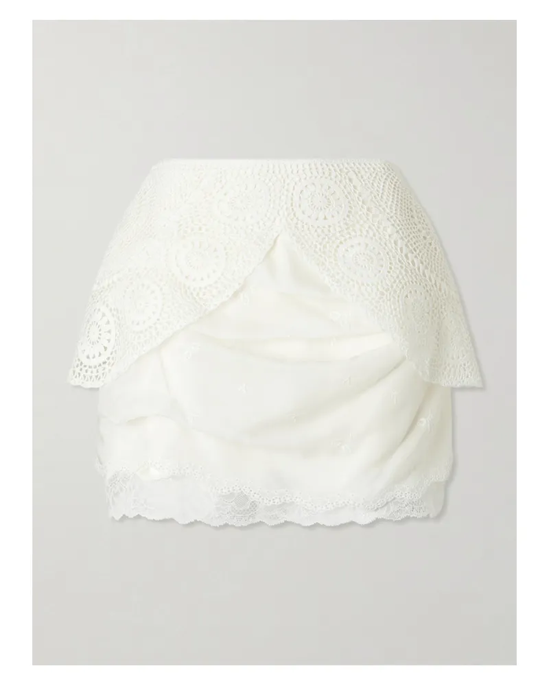 Magda Butrym Lace-trimmed Embroidered Satin Mini Skirt - White White