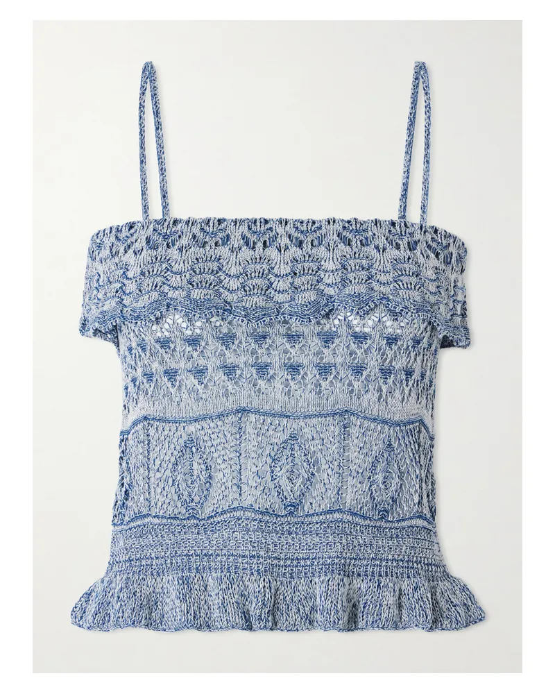 Etro Verkürztes Bustier Aus Einer Baumwollmischung In Pointelle-strick Mit Volants - Blau Blau