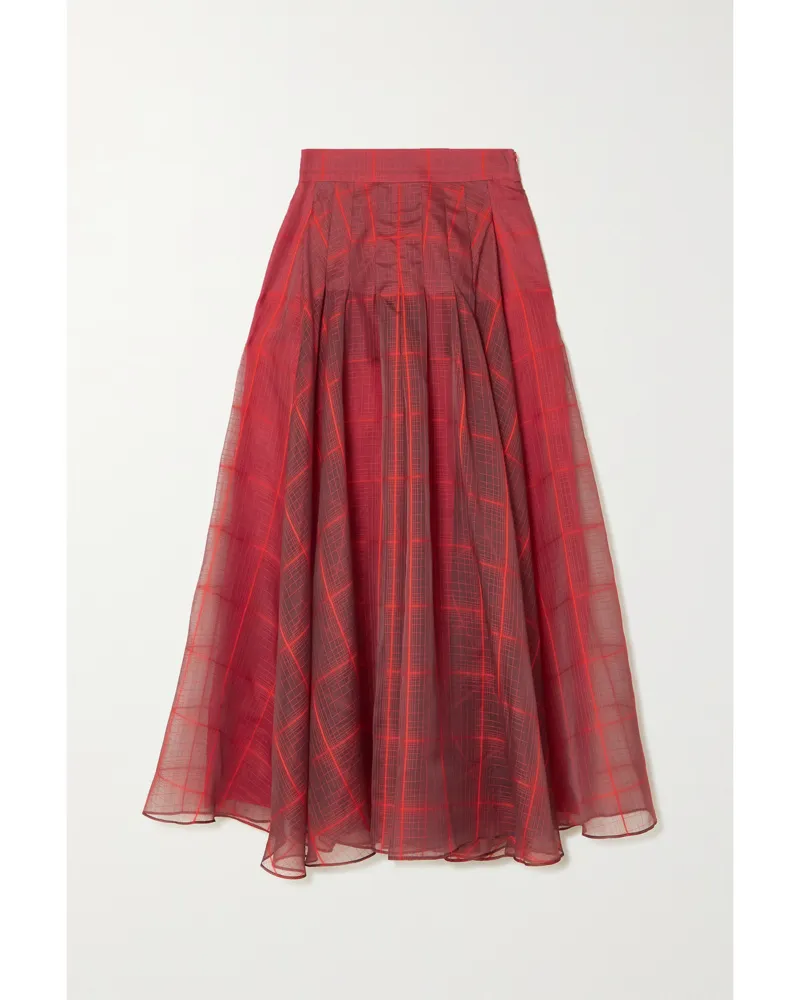 Akris Midirock Aus Kariertem Organza Aus Einer Maulbeerseidenmischung Mit Falten - Rot Rot