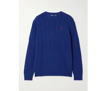 Zopfstrickpullover Aus Einer Woll-kaschmirmischung Mit Stickerei - Blau