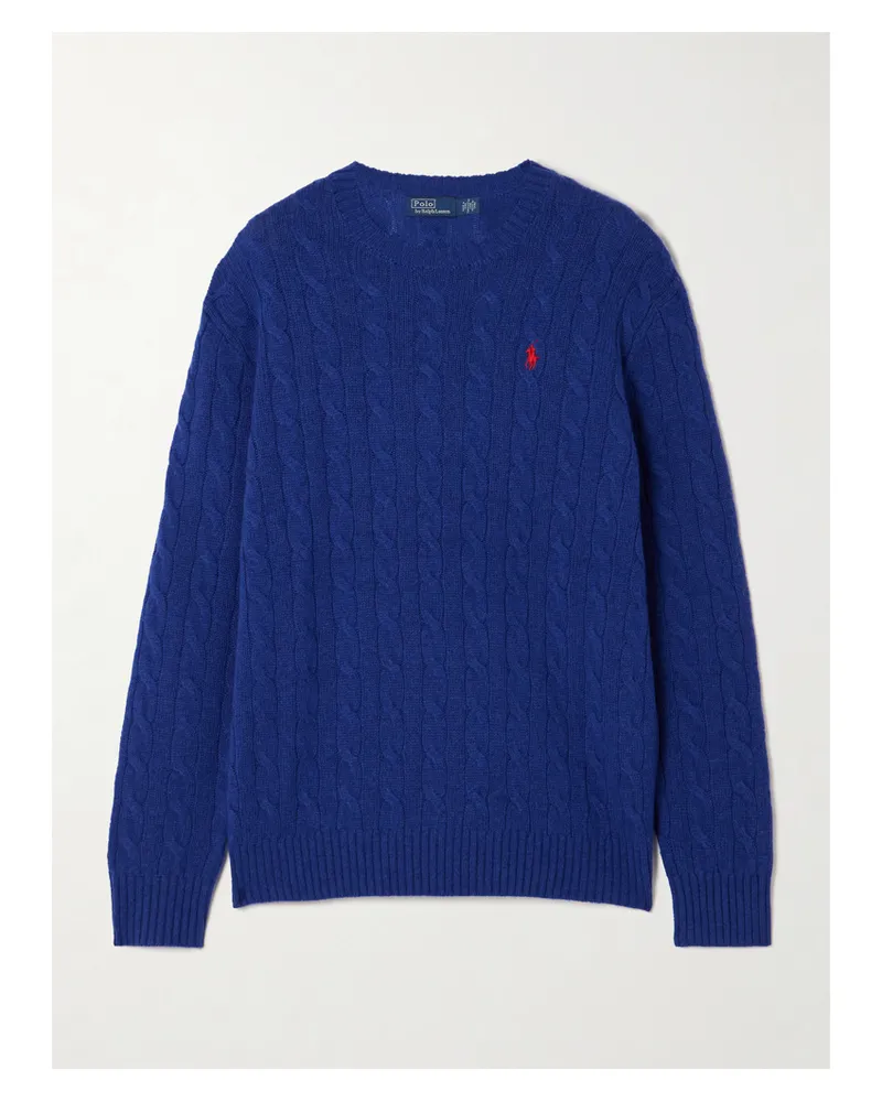Ralph Lauren Zopfstrickpullover Aus Einer Woll-kaschmirmischung Mit Stickerei - Blau Blau