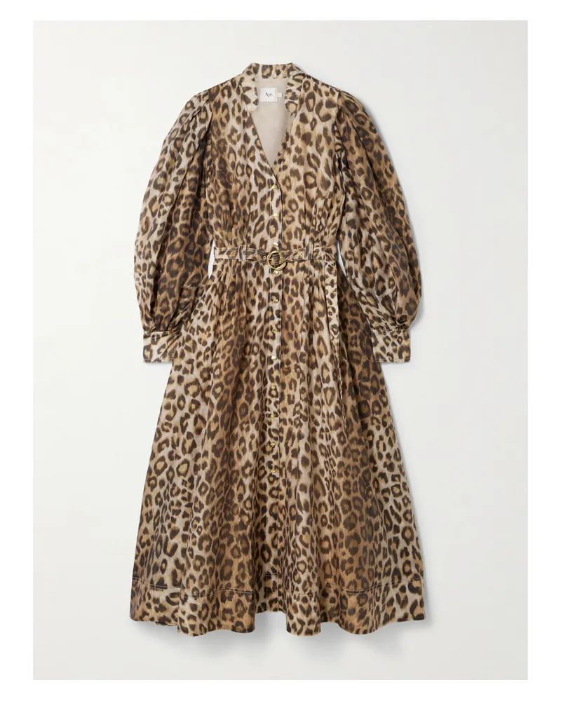 Aje. Isabella Hemdblusenkleid Aus Einer Tencel™ Lyocell-mischung Mit Leopardenprint Und Gürtel - Animal-Print Animal-print