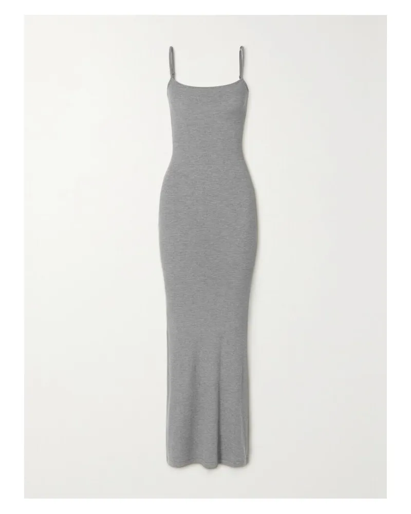 SKIMS Soft Lounge Long Slip Dress – Heather Grey – Maxikleid Aus Geripptem Jersey Aus Stretch-modal - Grau Grau