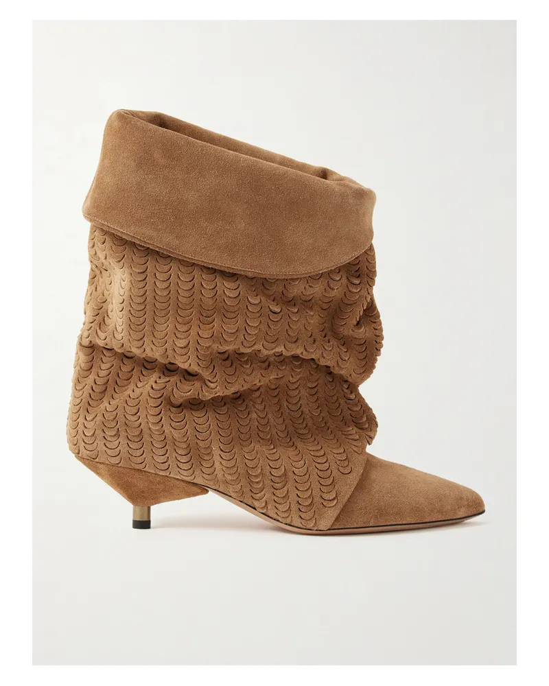 Isabel Marant Edrik Ankle Boots Aus Veloursleder Mit Perforationen Und Raffungen - Braun Braun