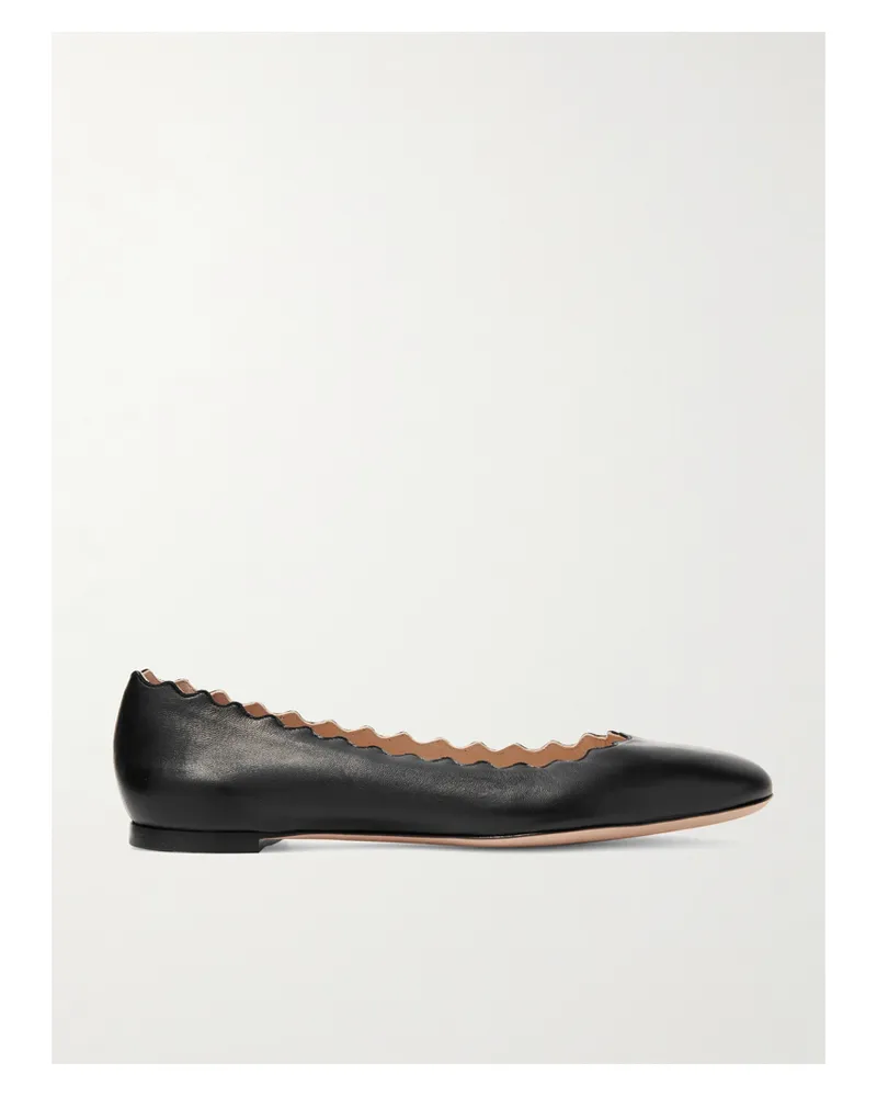 Chloé Net Sustain Lauren Scalloped Leather Ballet Flats - Black Black