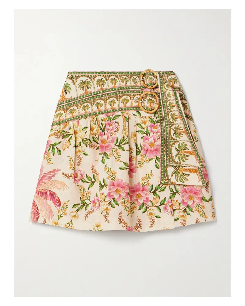 FARM Rio Minirock Aus Leinen Mit Wickeleffekt, Falten, Blumenprint Und Gürteln - Mehrfarbig Mehrfarbig