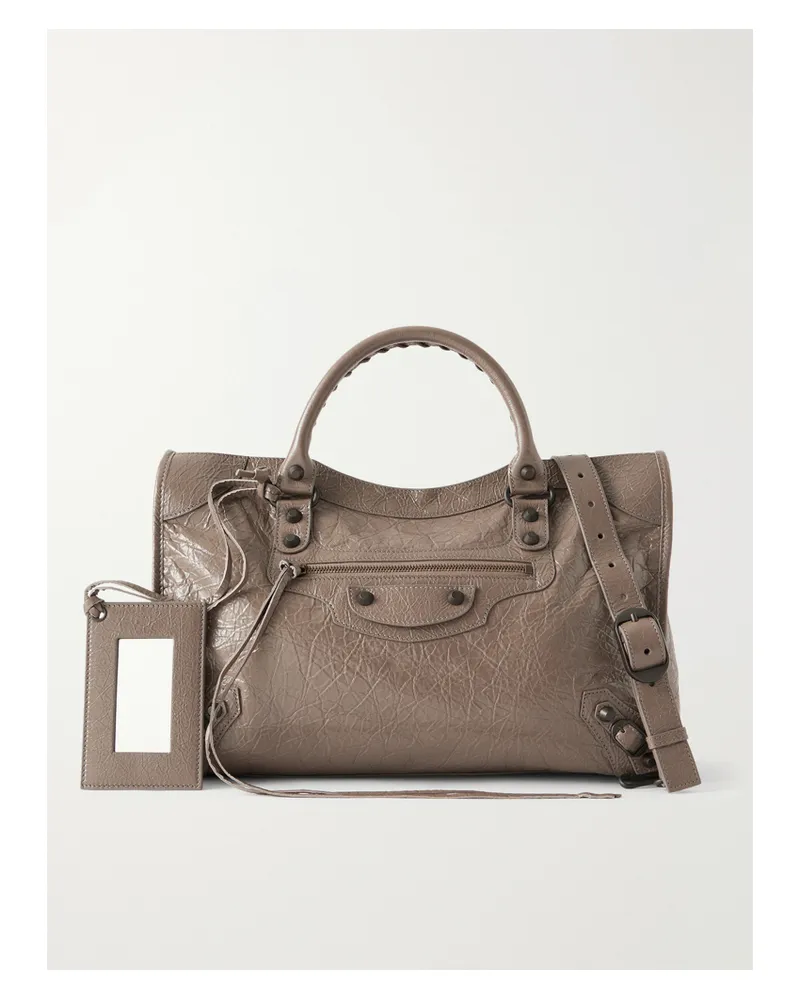 Balenciaga Le City Crinkled-leather Shoulder Bag - Gray Gray