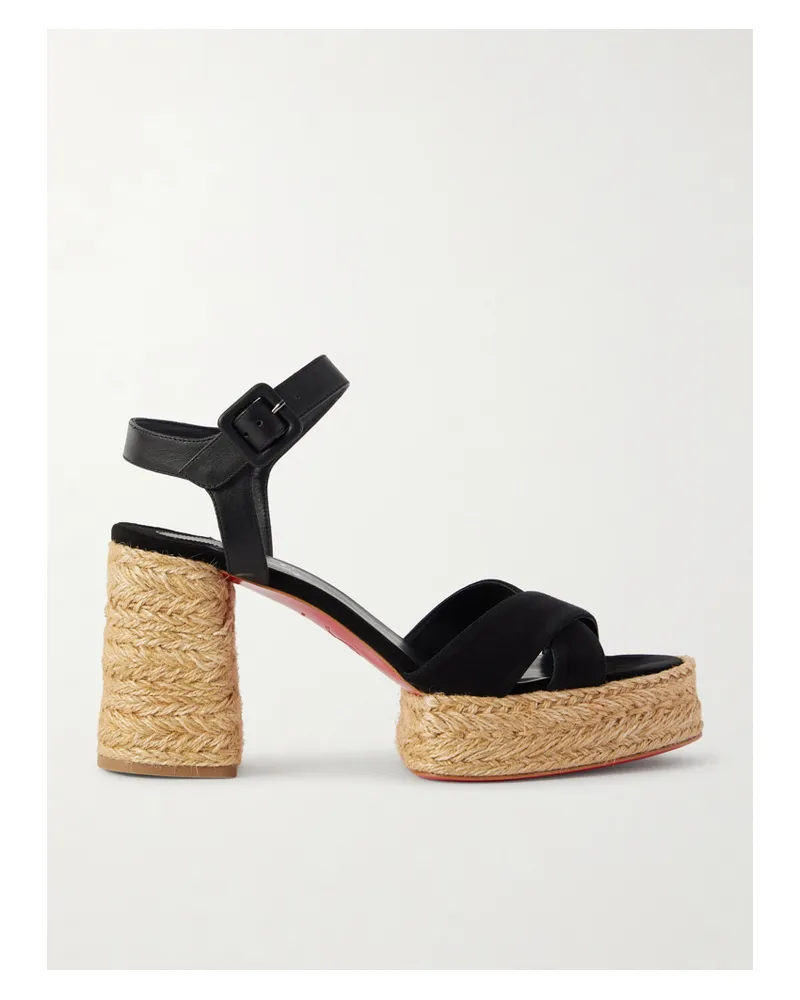Christian Louboutin Calakala 85 Espadrille-sandalen Aus Leder Und Veloursleder Mit Plateau - Schwarz Schwarz