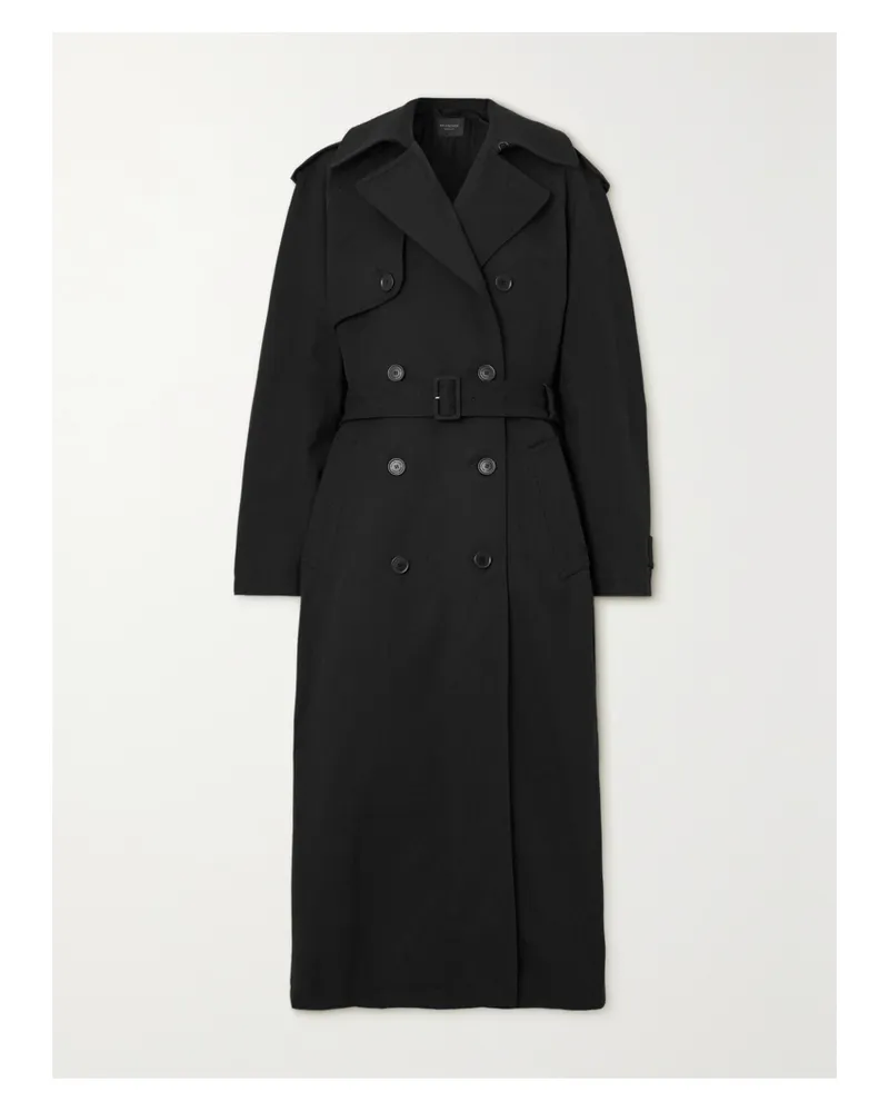 Balenciaga Hourglass Oversized Double-breasted Wool And Cotton-blend Trench Coat - Black Black