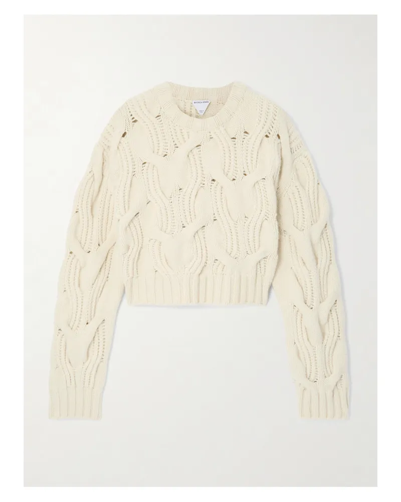 Bottega Veneta Verkürzter Zopfstrickpullover Aus Wolle - Creme Creme