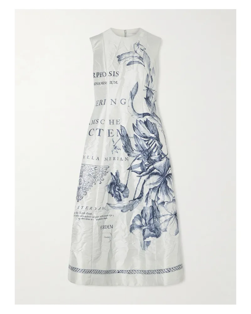 Erdem Floral-print Crinkled-satin Midi Dress - Gray Gray