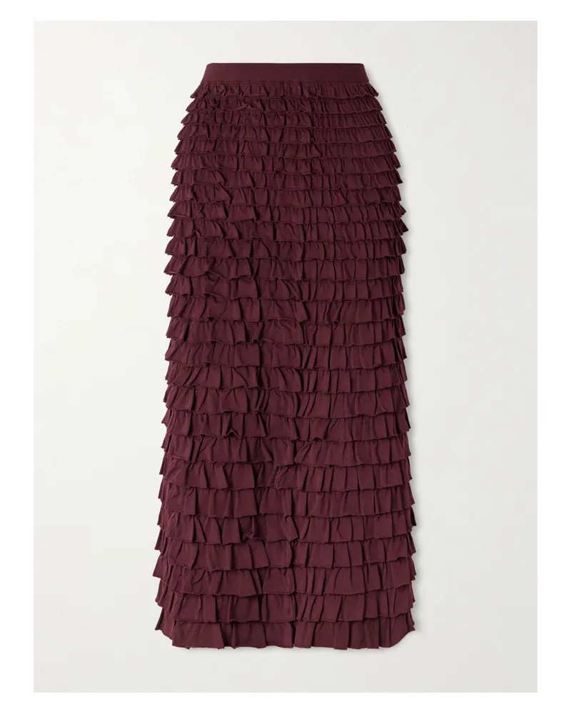 Ulla Johnson Mimi Tiered Ruffled Jersey Midi Skirt - Purple Purple