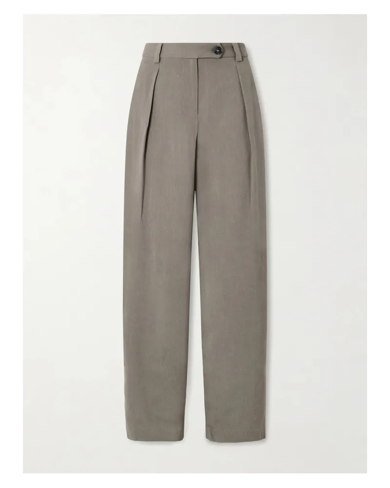 Matteau Pleated Woven Straight-leg Pants - Green Green