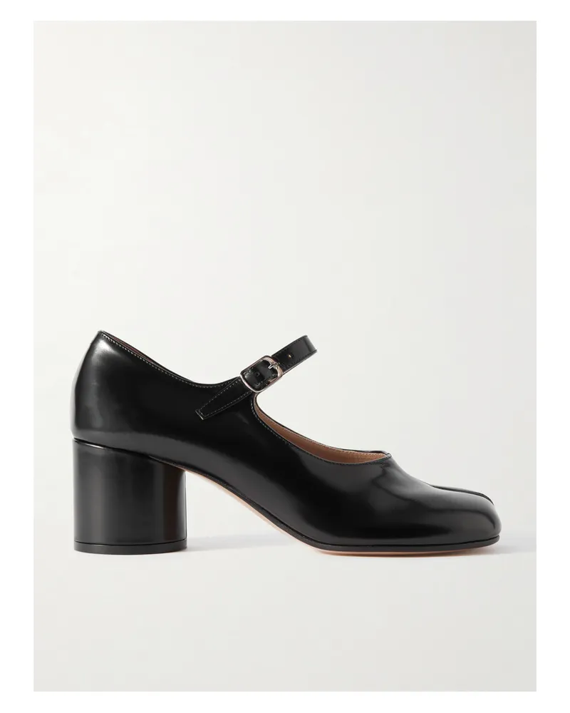 Maison Margiela Tabi Split-toe Glossed-leather Mary Jane Pumps - Black Black