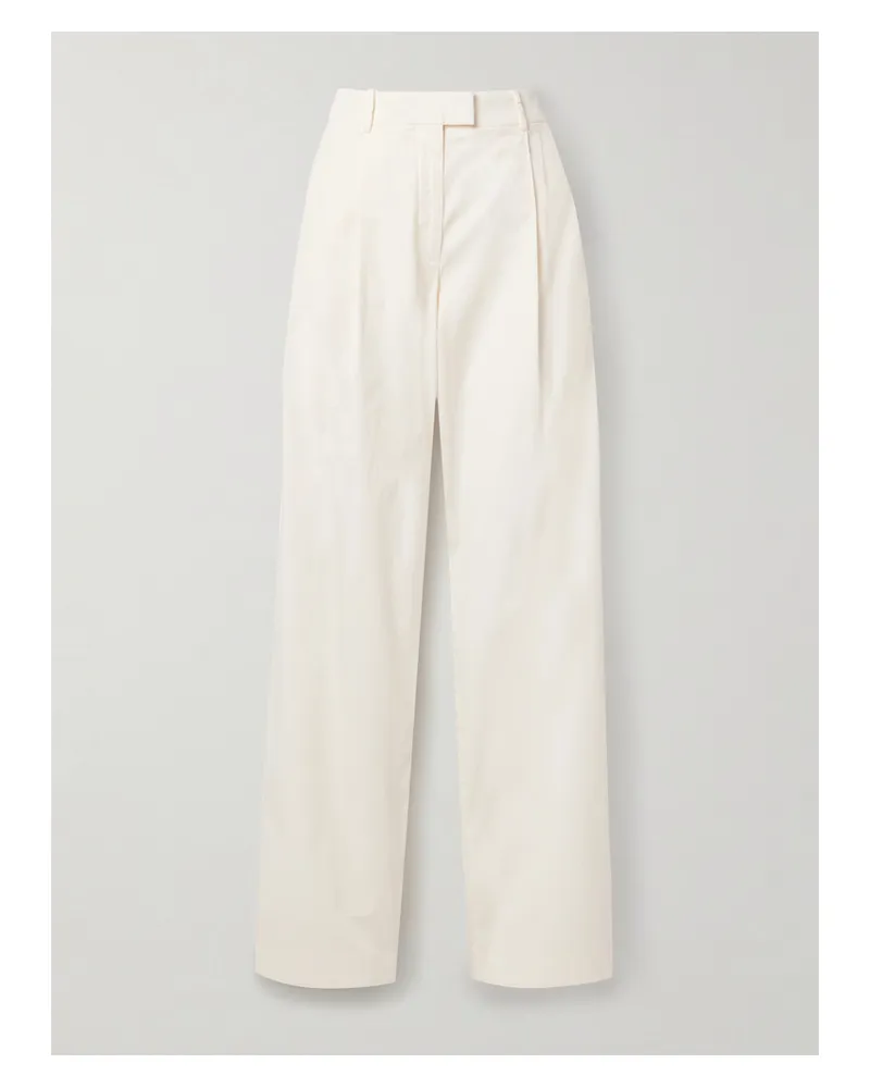 Another Tomorrow Pleated Organic Cotton-blend Poplin Wide-leg Pants - Neutrals Neutrals
