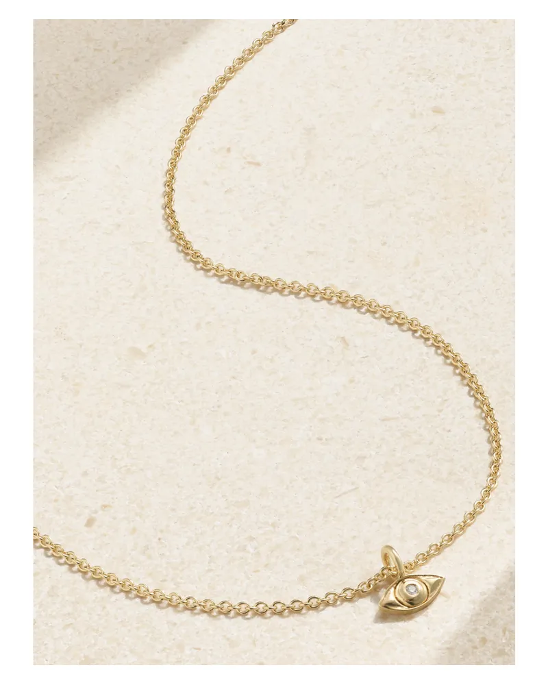 Stone & Strand Mini Evil Eye Kette Aus 14 Karat Gold Mit Diamant Gold