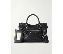 Le City Crinkled Glossed-leather Shoulder Bag - Black