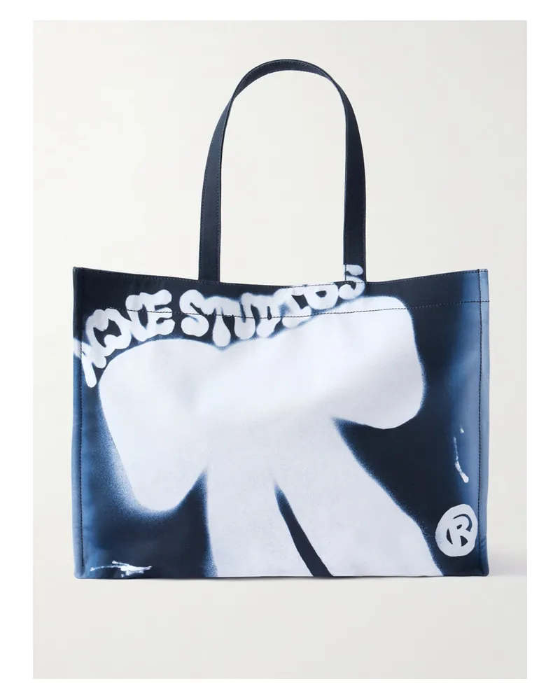 Acne Studios Logo Printed Cotton-canvas Tote - Blue Blue
