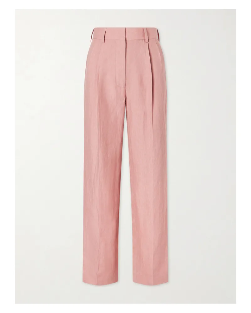 Blazé Milano Sun Fox Pleated Linen Straight-leg Pants - Pink Pink
