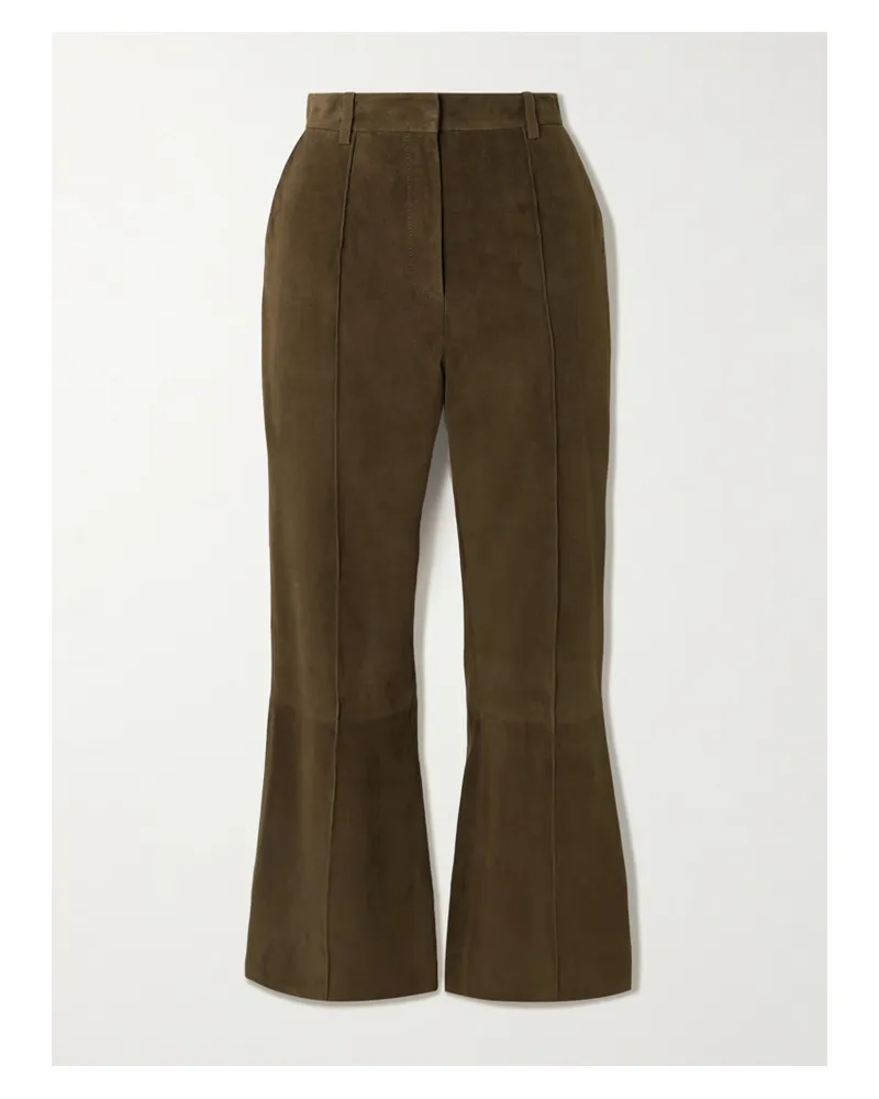 Victoria Beckham Cropped Suede Flared Pants - Green Green