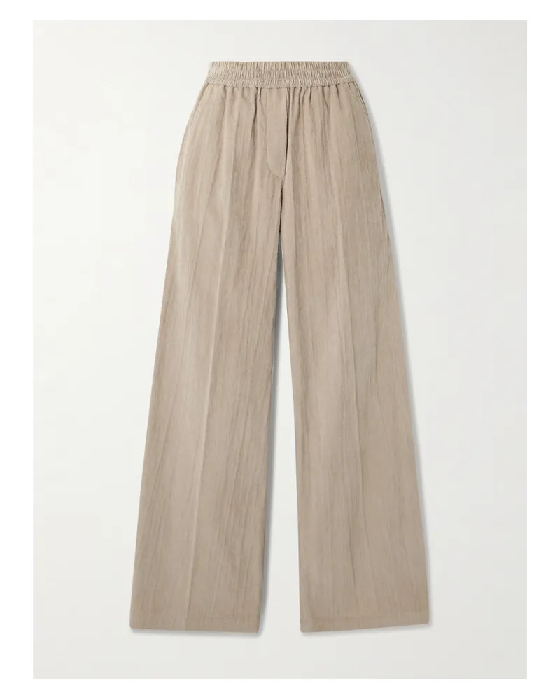 Brunello Cucinelli Gathered Cotton-blend Corduroy Wide-leg Pants - Neutrals Neutrals