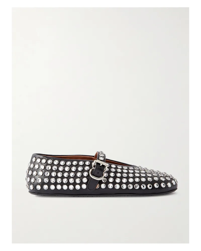 Alaïa Crystal-embellished Leather Ballet Flats - Black Black