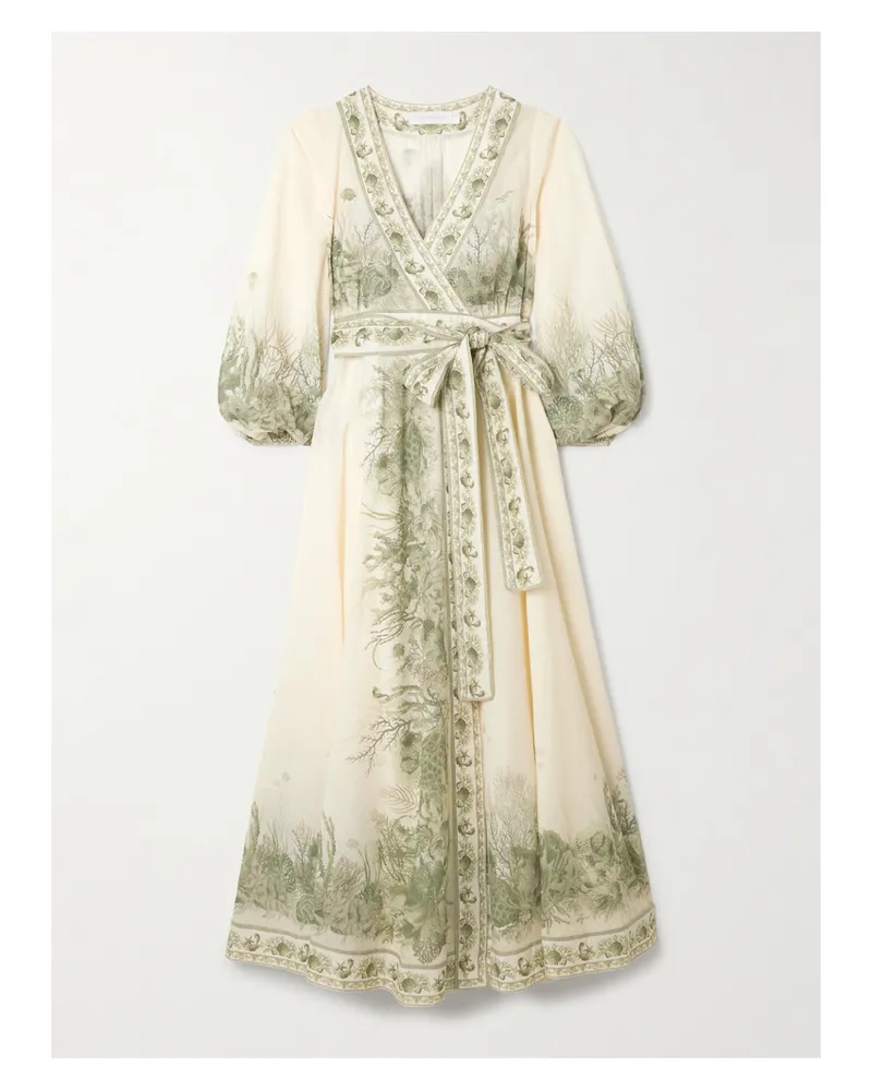 Zimmermann Wanderlust Belted Printed Cotton-voile Wrap Midi Dress - Green Green