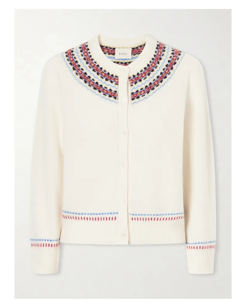 DÔEN Olympe Embroidered Wool And Cashmere-blend Cardigan - Neutrals Neutrals