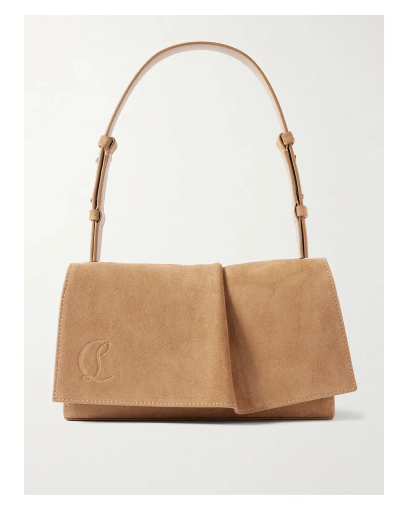 Christian Louboutin Baggy Small Logo-debossed Suede Shoulder Bag - Neutrals Neutrals