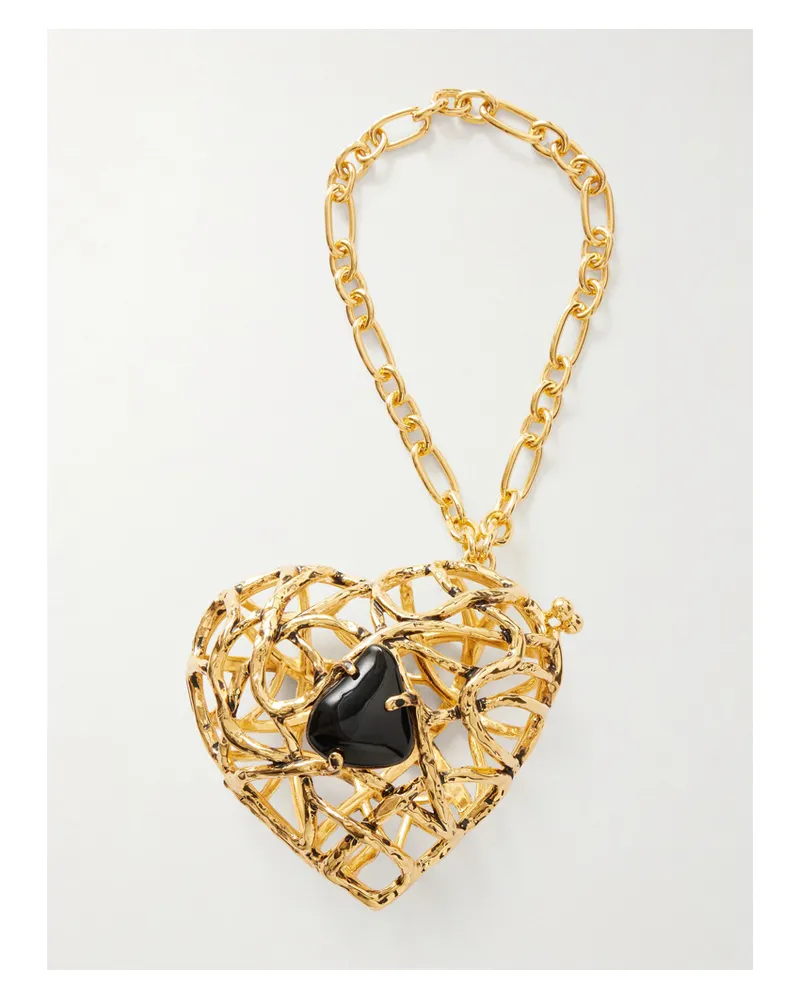 Saint Laurent Gold-tone And Stone Keychain Gold