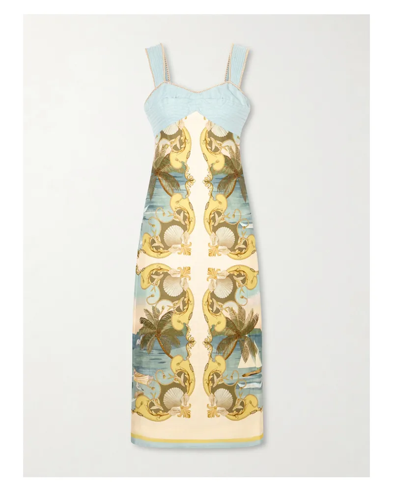 FARM Rio Royal Sea Linen Midi Dress - Multi Multi