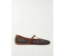 Aerati Leather-trimmed Woven Raffia Ballet Flats - Brown