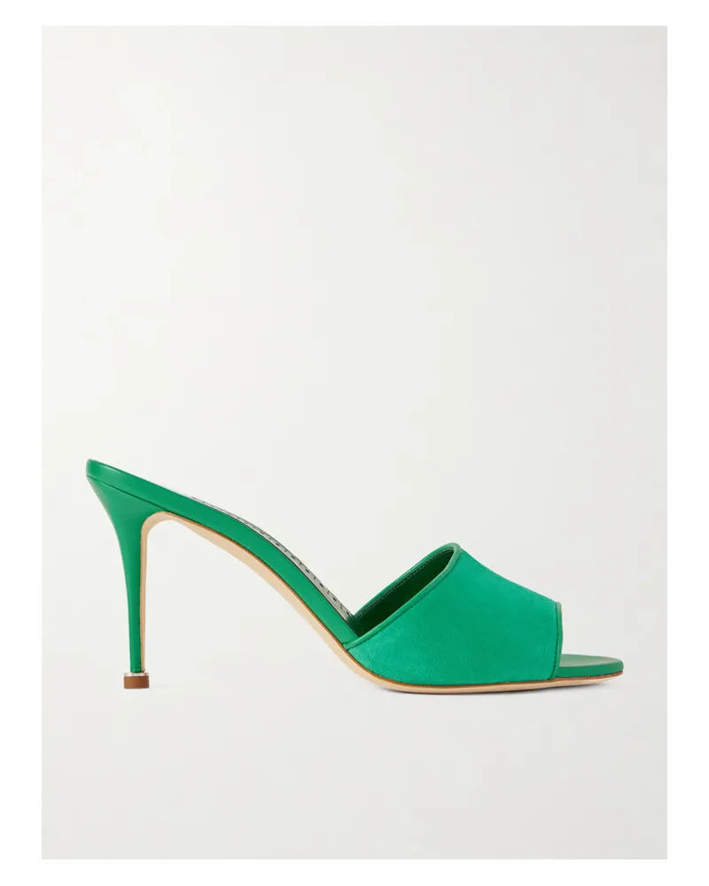 Manolo Blahnik Larache 90 Suede Mules - Green Green