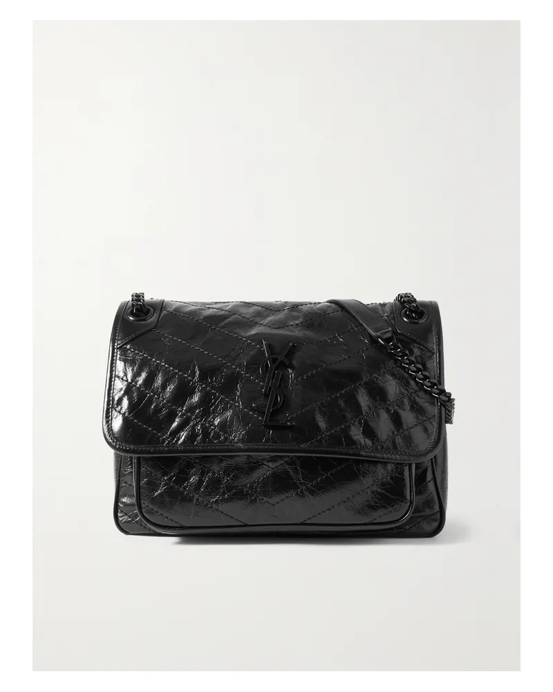 Saint Laurent Niki Medium Quilted Crinkled Glossed-leather Shoulder Bag - Black Black