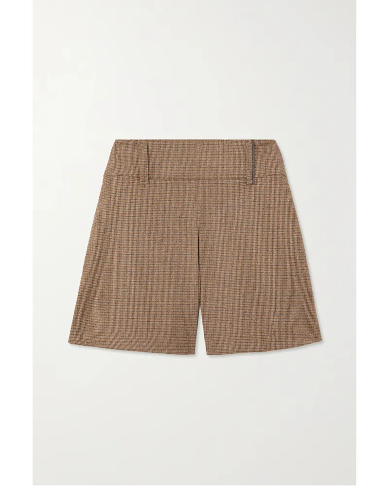 Brunello Cucinelli Shorts aus einer Karierten Wollmischung Braun