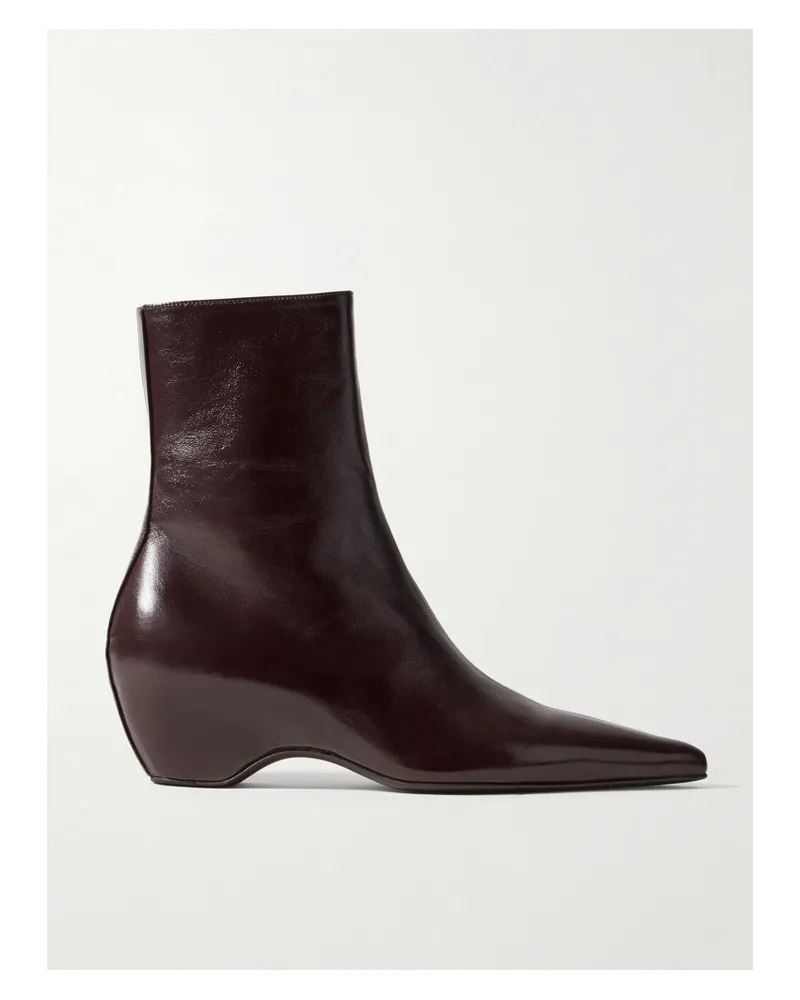 KHAITE Sybil Glossed-leather Ankle Boots - Burgundy Burgundy