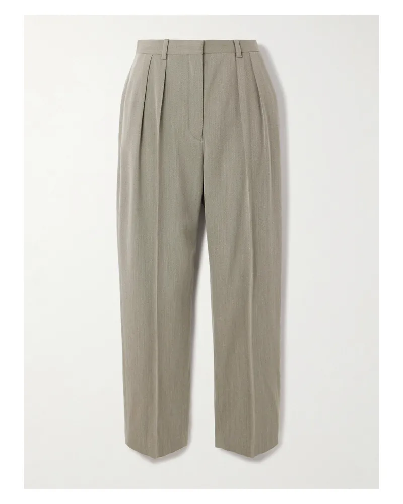 Loro Piana Hudson Cropped Pleated Wool Tapered Pants - Gray Gray
